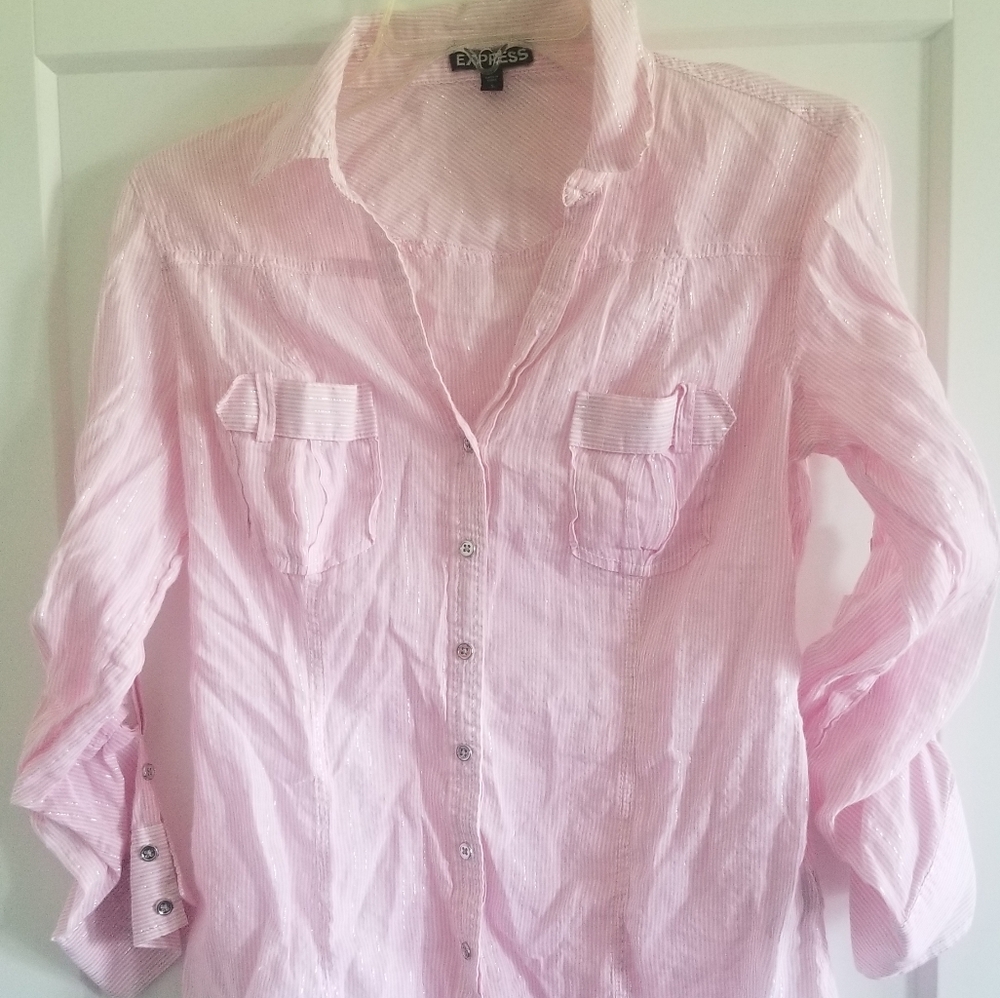 Express Light (Pink/White/Silver) Stripped Blouse